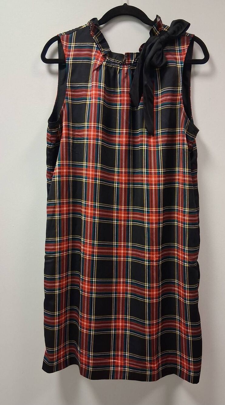 J.crew womens size 12 holiday Xmas dress midi red black tartan plaid tunic